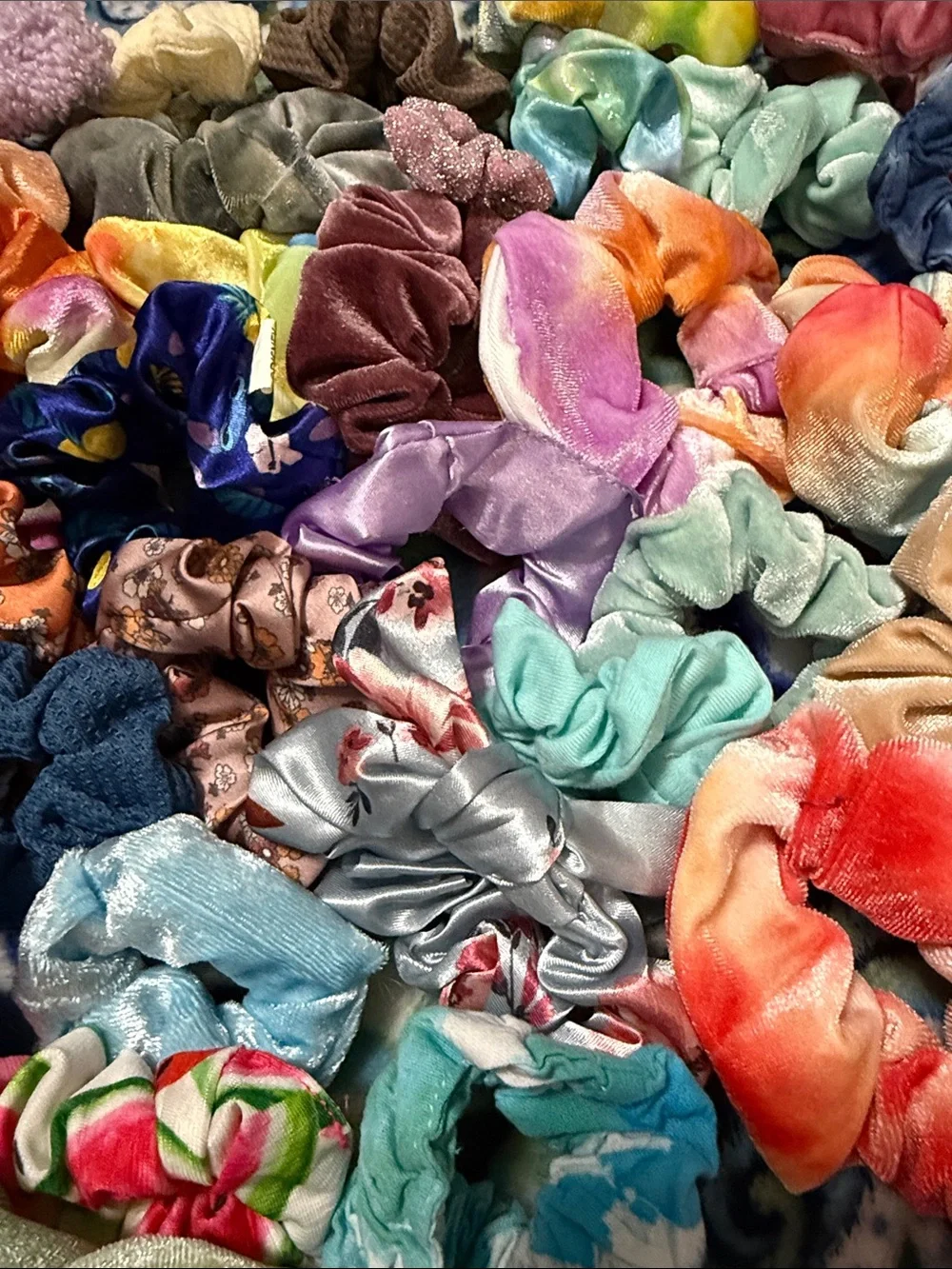45 Assorted Kids Velvet and Satin Hair Scrunchies - Multi Color